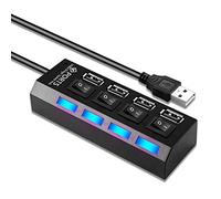 Hub USB 2.0 multidivisor de 4 puertos, expansor múltiple 2.0 con luces LED, interruptor de subcontrol para concentrador de datos para ordenador portátil