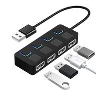 Hub USB 2.0 Multipuerto con 4 Puertos y Cables Integrados, Hub USB 4 Puertos con Interruptores y LED, Adaptador Ladron Multipuertos, 480 Mbps Alta Velocidad, para PS5 MacBook iMac XPS Laptop PC