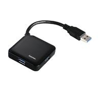 Concentrador USB 3.0 - HAMA - 1:4 - Alimentado por el bus - Cable USB integrado - Negro