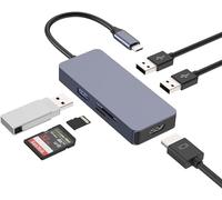 Hub USB 3.0, adaptador USB C, divisor USB C 6 en 1, incluye HDMI 4K, USB 3.0, 2 USB 2.0, lectores de tarjetas SD/TF, hub de datos portátil ultra delgado compatible con PC portátil, macOS, tabletas