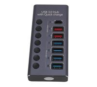Hub USB 3.0 Alimentado, Divisor de Concentrador de Datos USB de 7 Puertos con 3 Puertos de Carga Rápida, Adaptador de Alimentación de 12 V/3 A e Interruptores de (Enchufe de la UE)