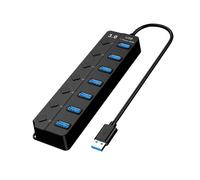 Hub USB 3.0 alimentado, divisor de concentrador USB de 7 puertos, concentrador USB de 7 puertos con interruptores individuales de encendido/apagado (con indicador de trabajo LED), divisor de