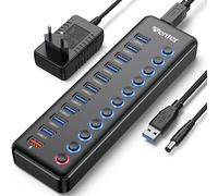 HUB USB 3.0 Alimentado Externa, WENTER Multipuerto USB 11 en 1, 10 Puertos de hub USB 3.0 y 1 Puertos de Carga rápida Indicador Ladron USB Concentrador USB LED y Active Switch con Adaptador de Corrien