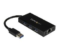 StarTech.com Hub USB 3.0 de Aluminio con Cable - 5Gbps - Concentrador de 3 Puertos USB con Adaptador de Red Ethernet Gigabit