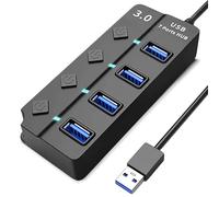 Hub USB 3.0 con 4 puertos USB 3.0, extensor USB de alta velocidad de 5 Gbps con interruptor individual y luz indicadora LED, concentrador USB para laptop, PC, MacBook, Mac Pro, Mac Mini, iMac, Surface