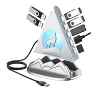 Hub USB 3.0, concentrador USB de 7 puertos con luz nocturna RGB y base, divisor USB vertical para escritorio, laptop, MacBook, Xbox, PS4/5, consola de juegos, unidad flash, XPS, PC, impresora, cámara