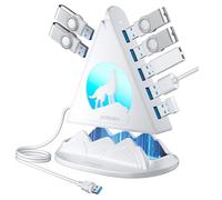 Hub USB 3.0, concentrador USB de 7 puertos con luz nocturna RGB y base, divisor USB vertical para escritorio, laptop, MacBook, consola de juegos, unidad flash, XPS, PC, impresora, cámara, teclado