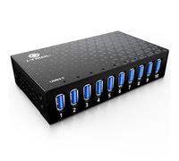 Hub USB 3.0 de 10 puertos alimentado de aluminio - Cargador USB - Múltiples puertos - Hub divisor USB con adaptador de corriente 12 V/5 A/60 W - para laptop, PC, unidades flash, disco duro, mouse, XPS