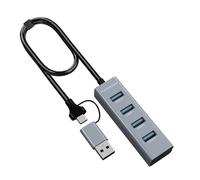Hub USB 3.0 de 4 puertos, extensor de puerto USB de aluminio, divisor USB de 2 pies de largo, transferencia de datos de 5 Gpbs, gris, para laptop, PC, MacBook, Mac, disco duro móvil, mouse, teclado,