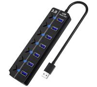 Hub USB 3.0 de 7 Puertos con Interruptores Independientes, Adaptador Multipuerto USB con Led Indicador,Transferencia Rápida de Datos para PC Macbook y Dispositivos