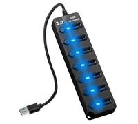 Hub USB 3.0 de 7 Puertos con Interruptores Independientes, Concentrador USB Alimentado con LED Indicador para PC, MacBook y Dispositivos Múltiples, Adaptador de Puerto Multipuerto USB con Cable 26 cm