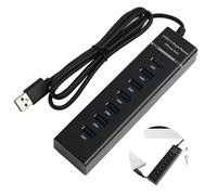 HUB USB 3.0 de 7 Puertos de Aluminio para Portátil,Cable de 1m con Puerto de Alimentación Type-C de 5V/3A,Compatible con MacBook, PS4, Surface Pro, Mobile HDD