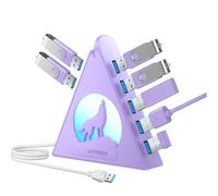 Hub USB 3.0 de 7 puertos, divisor USB vertical con iluminación RGB, transferencia de datos de alta velocidad de 5 Gbps, cable de extensión de 2 pies, concentrador USB de torre para PC, portátil