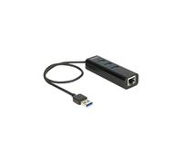 Hub USB 3.0 - DELOCK - Concentrador 3 Puertos + 1 Puerto Gigabit LAN - Negro - PC/Portátil - SuperSpeed