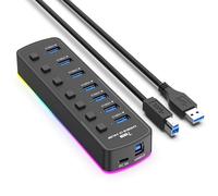 Hub USB 3.0, divisor de concentrador USB de 7 puertos LED con interruptores individuales de encendido/apagado y luces, cable largo compatible con MacBook, portátil, Surface Pro, PS4, PC, unidad flash,