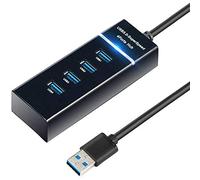 Hub USB 3.0 Hub de 4 puertos con interruptores de alimentación LED individuales Adaptador portátil Expansión de alta velocidad Multi USB Hub Splitter Cable adaptador de cable para Tablet Laptop Computer Netbook Printer (negro)