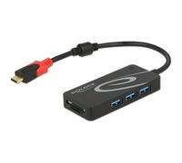 DeLock Hub Externo USB 3.1 Gen 1 USB Type-C > 3 x USB Tipo A + 2 Ranuras SD Lector de Tarjetas Negro