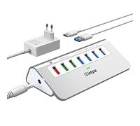 Hub USB 3.2 con alimentacion de 10Gbps, 7 Puertos USB, 4 USB 3.2 Gen2, 3 de Carga rapida, Adaptador de 30 W, Cable Tipo A y C