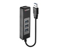 Hub USB 3.2 Gen 1 Type-A con 3 puertos y LAN RJ-45 Gigabit Ethernet 5000 Mbit/s Negro 0,29m