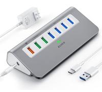 Hub USB 3.2 Gen 2,7 puertos USB C/USB 3.1 a USB Hub adaptador multipuerto (4 puertos de datos de 10 Gbps, 3 puertos de carga) divisor USB de 3.3 pies con adaptador de corriente de 30 W para laptop,