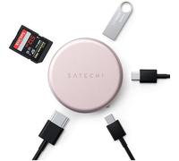 SATECHI OntheGo™ Hub USB-C Magnético 5 en 1 con Cable Enrollable, PD 60W, HDMI 4K, Lector SD, USB-A y Puerto USB-C 5Gbps para MacBook Neo/Air/Pro, Portátil e iPad - Rosa Nube