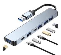 Hub USB 7 en 1 de aluminio, adaptador divisor USB multipuerto con 5 puertos USB y 2 puertos USB C para MacBook, iPad, portátil, PS4, unidad flash, HDD, Xbox, impresora, mouse, teclado, HP