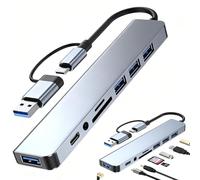 Hub USB 8en1 Docking Station Adaptador USB C con HDMI 4K con 4 Puertos USB 3,5 mm Conector Auriculares PD Lector Tarjetas SD/TF Puerto de Datos USBC para MacBook Pro/Air for DELL HP Tablet Smartphones