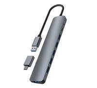 Hub USB-A Aluminio a 7X USB-A 3.0, Transferencia De Datos Ultra Rápida, Alimentación Incluida, Dongle Adaptador USB-C Incluido - Aluminio