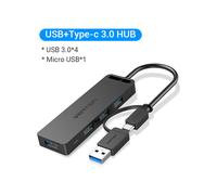 (HUB USB-A USB-C 3.0) HUB USB C Vention de 4 puertos, divisor USB tipo C a USB con Micro Charge Power