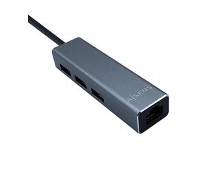 Hub usb aisens a109-0396 gris + adaptador lan - 1*usb tipo-c macho / conectores 3*usb-a hembra - rj45 10/100/1000 - longitud