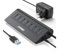Hub USB alimentado, 7 puertos de aluminio Hub USB 3.0 con cable de 100 cm y 5 V/4 A, adaptador de alimentación, USB para PC de escritorio, MacBook, Mac Pro/Mini, iMac, XPS, PC, USB-Flash Drives, etc