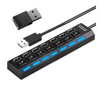 Hub USB alimentado | Divisor multipuerto de alta velocidad, adaptador USB portátil antideslizante con botón individual para viajes, hogar, configuración de juegos, trabajo conjunto, fotografía