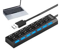 Hub USB alimentado - Expansor de múltiples puertos, concentrador USB compacto antideslizante con botón independiente para configuración de juegos de trabajo remoto, estudio, viajes, aula, espacio de