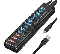 Hub USB alimentado, multipuerto de aluminio de 13 puertos tipo c3.0 con 3 puertos USB 3.0 de carga rápida inteligente, expansor USB y concentrador divisor