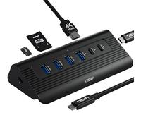 Hub USB-C 10 en 1 con transferencia de datos de 10 Gbps, entrega de energía de 100 W, HDMI 4K 60Hz, lector de tarjetas SD/TF, 7 puertos USB, gris, 5.2 x 2 x 0.75 pulgadas (medianoche)