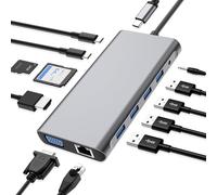 HUB USB C, 12 en 1 Adaptador USB C con 4K HDMI, VGA, 3*USB 2.0, USB3.0, USB C Data, PD3.0, Puerto Ethernet RJ45, SD/TF, Aux de 3.5 mm, Compatible para MacBook Pro/Aire, Más Dispositivos Tipo C