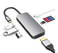 Hub USB C, 4K - 7 en 1 Hub USB C Ethernet, Multipuerto Adaptador con 3 USB, 1 TF, 3.0 SD/Micro SD Lector de Tarjetas 4K HDMI 100W PD para Macbook Air/Pro y Otros Dispositivos Tipo C
