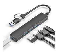 Hub USB C 5 en 1 de aluminio, adaptador divisor USB multipuerto con 1 USB 3.0, 3 puertos USB 2.0 y tipo C para MacBook Pro, iPad, laptop, Dell, HP, iPhone 16, 15 y más dispositivos USB-C