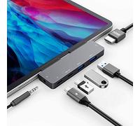 HUB USB C 6 en 1 a HDMI 4K, 2 Puertos USB3.0,Conector de audio de 3.5mm,60W Power Delivery,Transferencia de datos tipo c,USB C Dock para iPad Pro 2021 2020 2018,iPad Air/Mini,MacBook