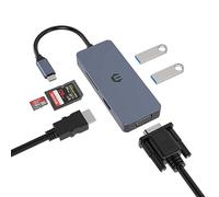 Hub USB C 6 en 1, adaptador multipuerto USB C con pantalla dual HDMI VGA, estación de acoplamiento tipo C con 3 puertos USB 3.0 A, cable USB C a USB C y lector de tarjetas SD TF para Dell Huawei y