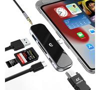 Hub USB C 6 en 1, Adaptador multipuerto USB con USB 3.0, 4K HDMI, Ranura para Tarjeta SD/TF, Carga PD de 100 W, Audio de 3,5 mm, Compatible con Apple/Surface/DELL/Lenovo/Samsung y Surface