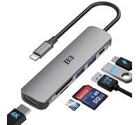 Hub USB C 6 en 1 Multipuerto Adaptador con HDMI 4K@60Hz, PD 100W, Lector de Tarjetas SD/TF - Hub Type C de Aluminio para MacBook Air/Pro M1/M2, iPhone 17 Pro MAX, Surface Go, XPS, iPad
