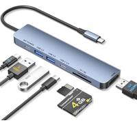 Hub USB C 7 en 1 a adaptador USB multipuerto para laptop, estación de acoplamiento USB C 4K a divisor HDMI con carga PD de 100 W, puertos de datos USB y tipo C, lector de tarjetas SD/TF para MacBook
