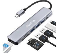 Hub USB C 7 en 1 Adaptador Hub USB-C Multipuerto USB C con PD100W, 4K HDMI, 5 Gbps USB 3.0, 3 Puertos USB A, Lector de Tarjetas SD/TF, Divisor de Base USB C, Compatible con MacBook Galaxy iPhone15