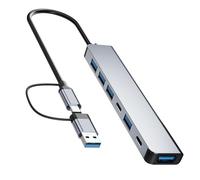Hub USB C 7 en 1 de aluminio con USB 3.0, 7 puertos con 2 USB-C y 5 USB-A, adaptador divisor USB portátil ultra delgado para laptop, PS4, unidad flash, HDD, Xbox, impresora, mouse, teclado