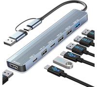 Hub USB C 7 en 1, Hub USB 3.0 con USB 3.0, USB 2.0, Puertos USB Multiples para PC, MacBook Air/Pro, Galaxy, iPad, Windows, Computadora Portátil, Computadora de Escritorio, PS4/PS5