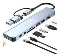 Hub USB C 8 en 1, Adaptador USB C con 3 USB 3.0 + 1 Tipo C, Carga PD 100W, Audio 3.5mm, SD/TF, USB C Hub Multipuerto para Portátiles, Compatible con Tablet, MacBook Air/Pro, iPad, iPhone Android NF8