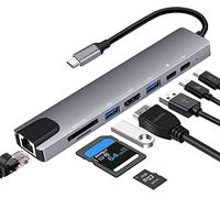 Hub USB C, 8 En 1 Adaptador USB C Hub a 4K HDMI, Gigabit Ethernet RJ45, Lector Tarjeta SD TF, USB 3.0/2.0 Hub, 100W PD Carga Compatible con Macbook Pro Air M1 M2 2023, Steam Deck Windows