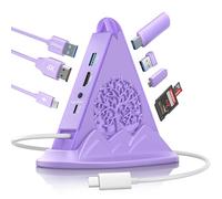 Hub USB C 8 en 1, estación de acoplamiento RGB púrpura con HDMI 4K, PD de 100 W, USB 3.0 de 5 Gbps, lector de tarjetas SD/TF, adaptador tipo C para MacBook Air, Dell XPS, Surface, etc.