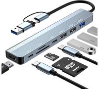 Hub USB C, 8 en 1 Hub USB 3.0 con puerto USB C, puertos USB 2.0 y USB 3.0, lector de tarjetas SD/TF, Puertos USB Multiples para PC, MacBook Air/Pro, iPad Pro, Chromebook, Huawei, Dell XPS, HP, Samsung
